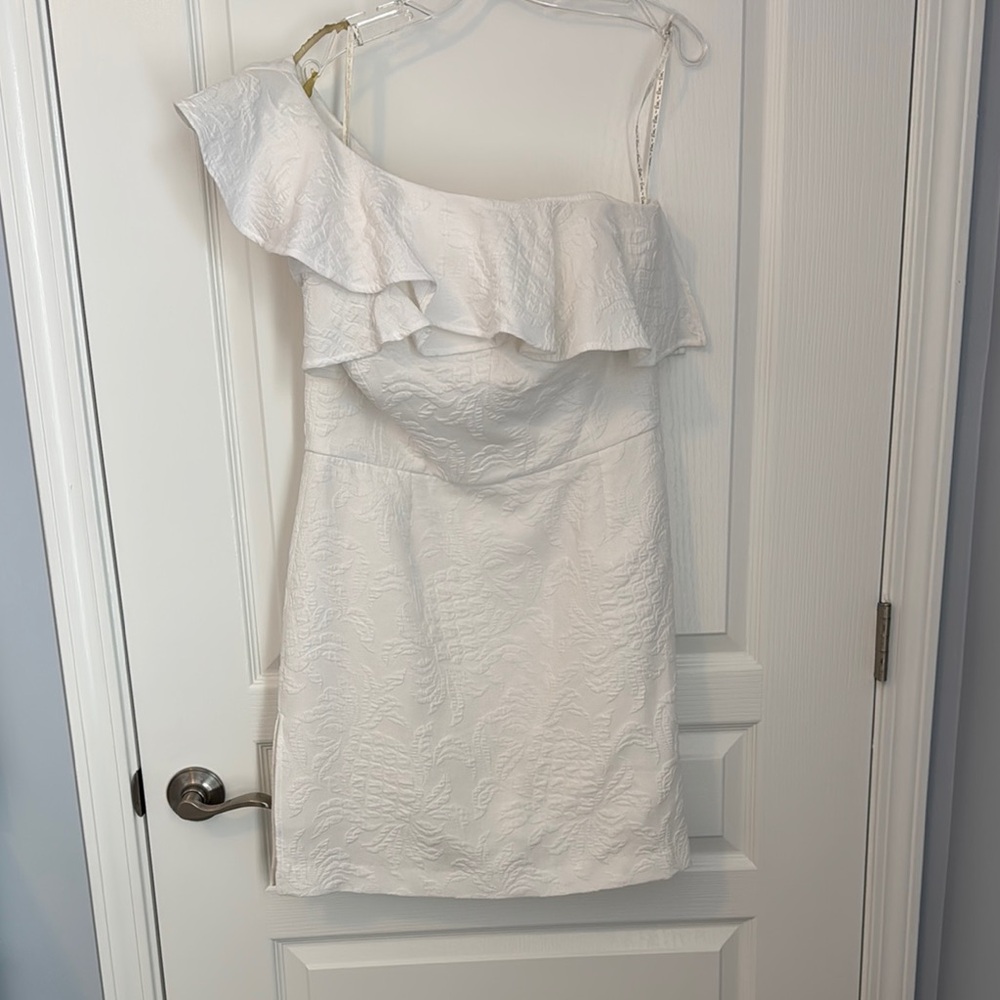 Lilly Pulitzer Asymmetrical Ruffled Sheath Dress in Cream